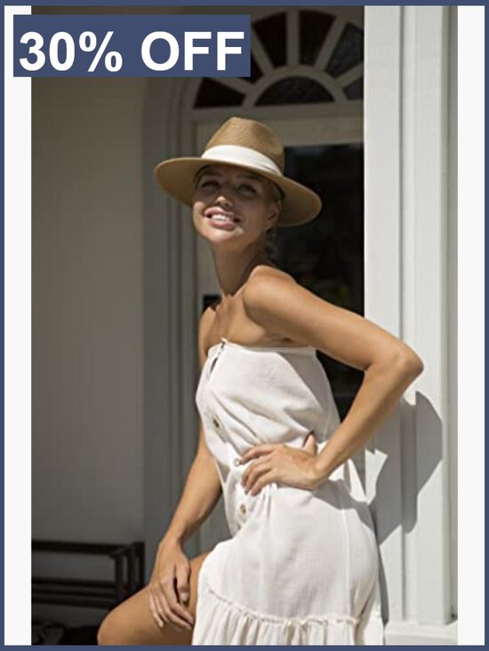 Wide Brim Straw Panama Fedora Hat UPF 80 Sun Protection Adjustable main image 4